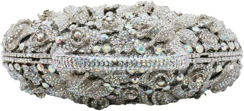 DJBM Vintage Women Flower Basket Crystal Evening Clutch Diamond Floral Handbag Rhinestone Evening Bag for Wedding Party Prom