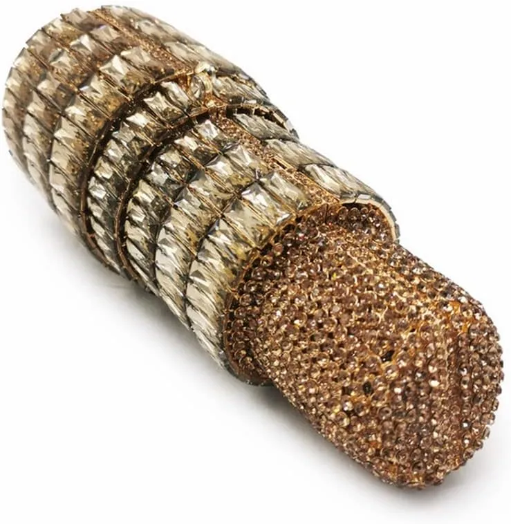 DJBM Women Lipstick Rhinestone Crystal Clutch Cocktail Prom Purse Handbag Diamond Evening Clutches for Party and Wedding
