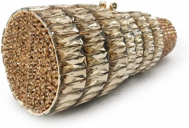 DJBM Women Lipstick Rhinestone Crystal Clutch Cocktail Prom Purse Handbag Diamond Evening Clutches for Party and Wedding