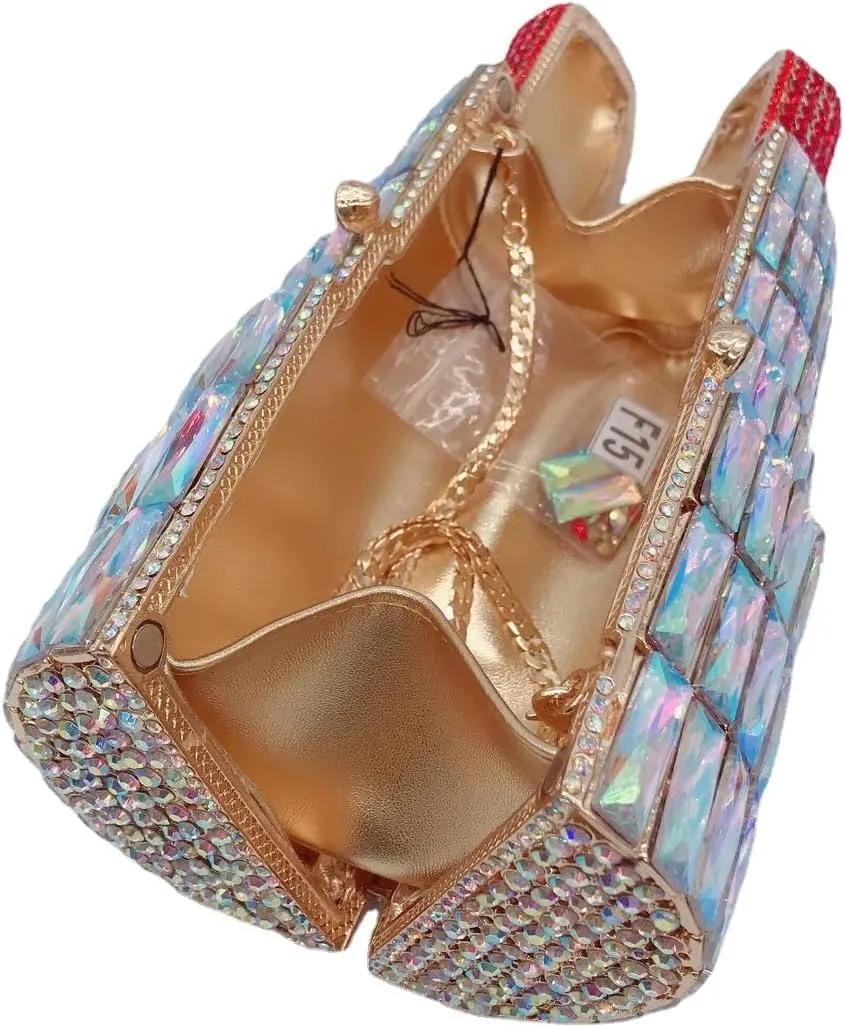 DJBM Women Lipstick Rhinestone Crystal Clutch Cocktail Prom Purse Handbag Diamond Evening Clutches for Party and Wedding