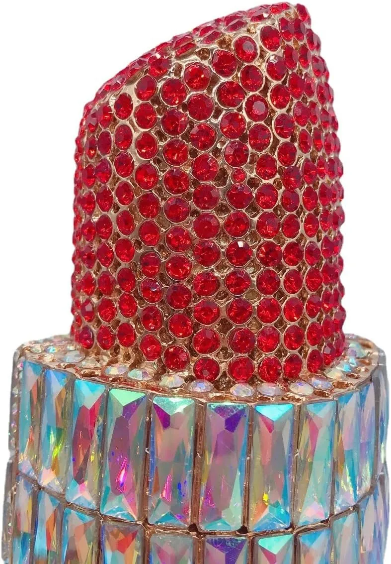DJBM Women Lipstick Rhinestone Crystal Clutch Cocktail Prom Purse Handbag Diamond Evening Clutches for Party and Wedding
