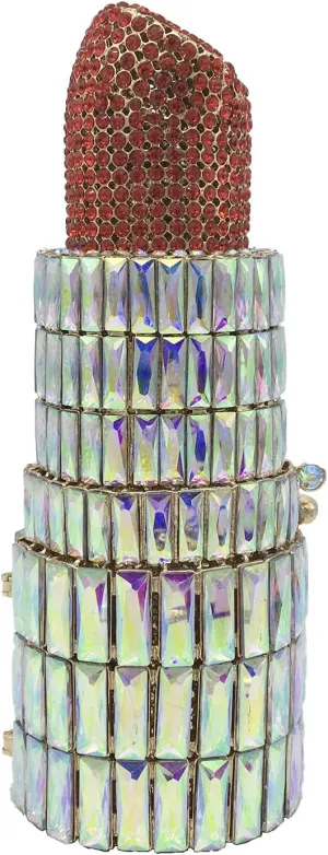 DJBM Women Lipstick Rhinestone Crystal Clutch Cocktail Prom Purse Handbag Diamond Evening Clutches for Party and Wedding
