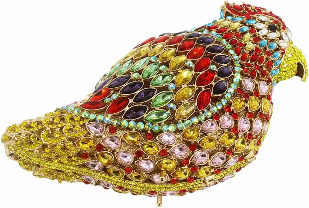 DJBM Women Parrot Animal Rhinestone Crystal Purse Prom Purses and Handbags Bird Evening Clutch for Party Wedding