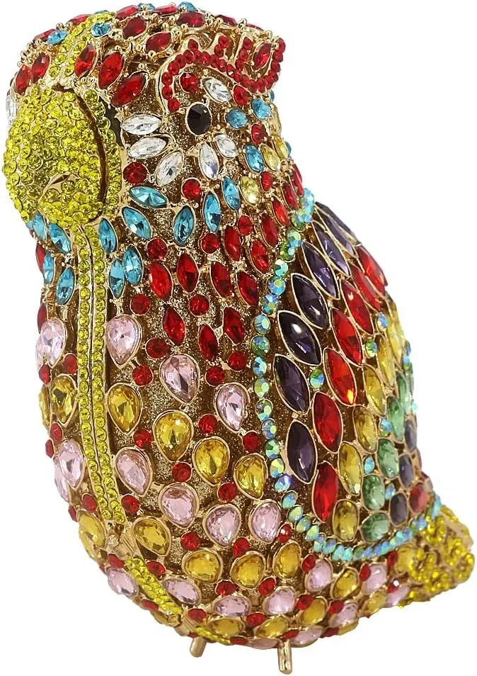 DJBM Women Parrot Animal Rhinestone Crystal Purse Prom Purses and Handbags Bird Evening Clutch for Party Wedding