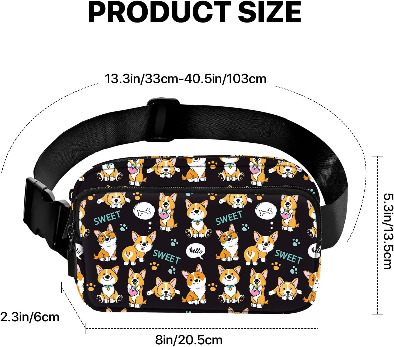 Dog Fanny Pack for Women Belt Bag Casual Waist Bags for Running Workout Hiking Traveling