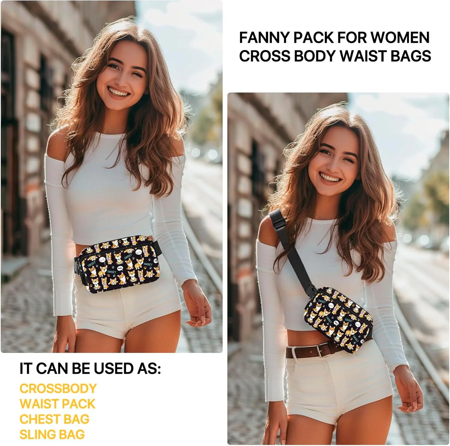 Dog Fanny Pack for Women Belt Bag Casual Waist Bags for Running Workout Hiking Traveling