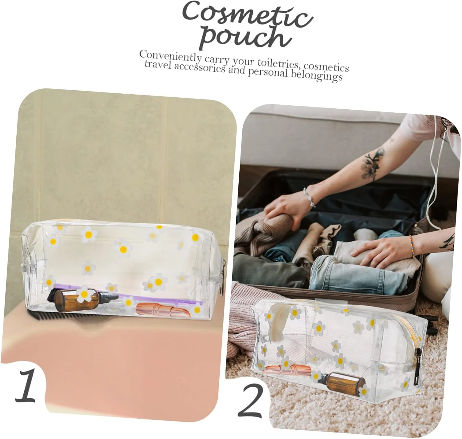 DOITOOL Transparent Cosmetic Bag Travel Makeup Bag Cosmetic Wash Bag Large Capacity Bag Girl Storage Bags, As Shown 1, medium