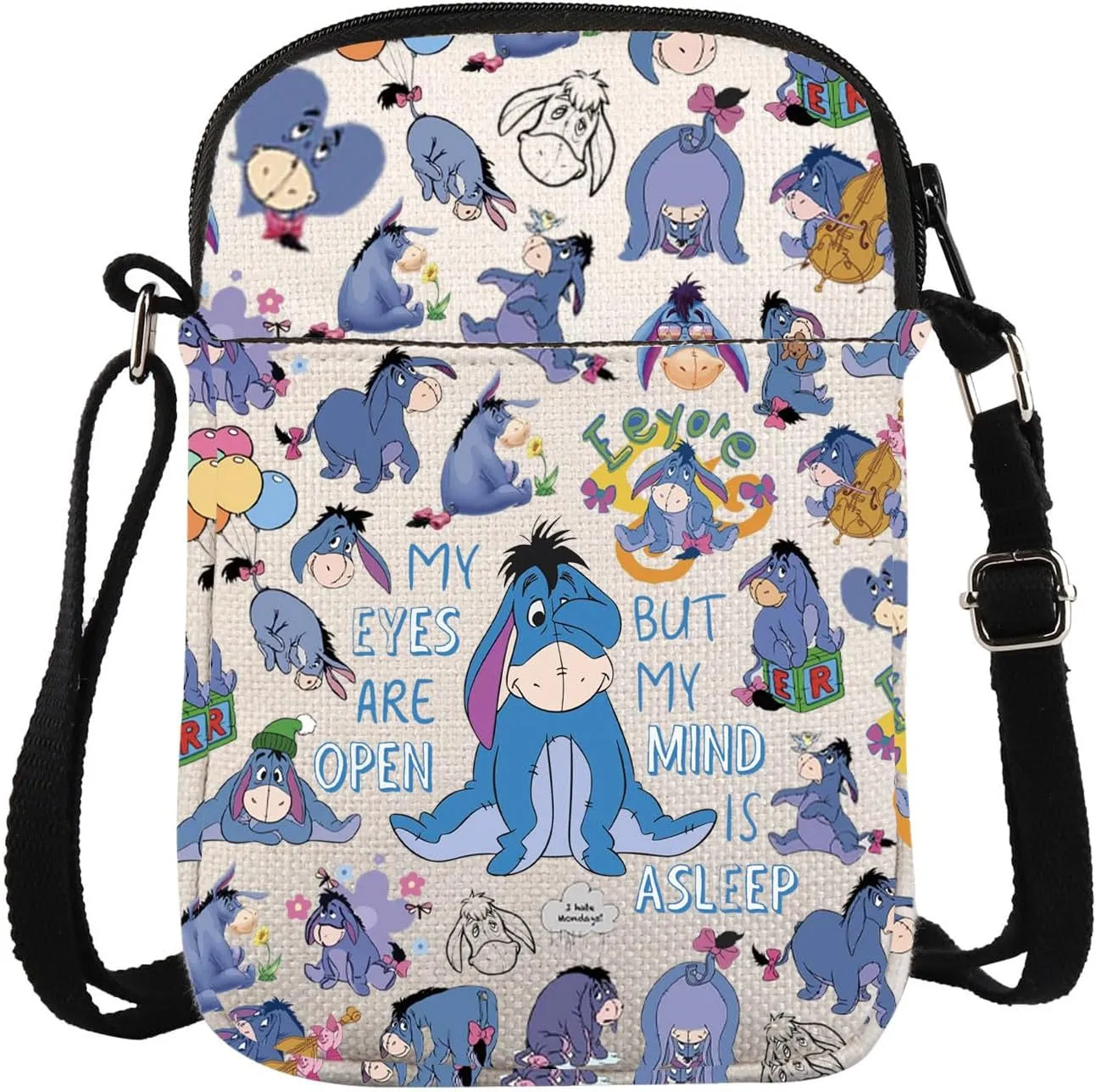 Donkey Quote Crossbody Bag WDW Cartoon Character Messenger Bag Donkey Lover Gift My Eyes Are Open But My Mind Is Aslee Gift