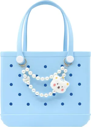 Double Pearl Charm Keychain, Plush Bear and Pearl Bow Decoration for Bogg Bag, Accessories for Women's Crossbody Shoulder Bags, Multicolored
