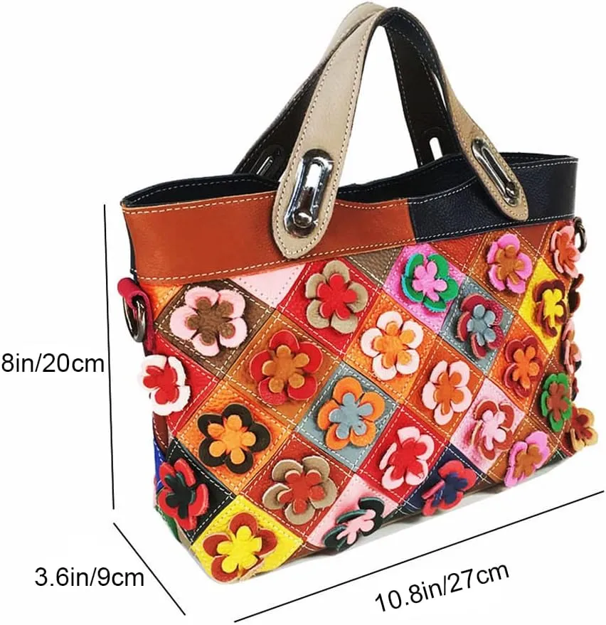 Downupdown Genuine Leather Tote Bag for Women 3D Floral Handbags Purses Top Handle Bags Satchel Shoulder Crossbody Bag Ladies