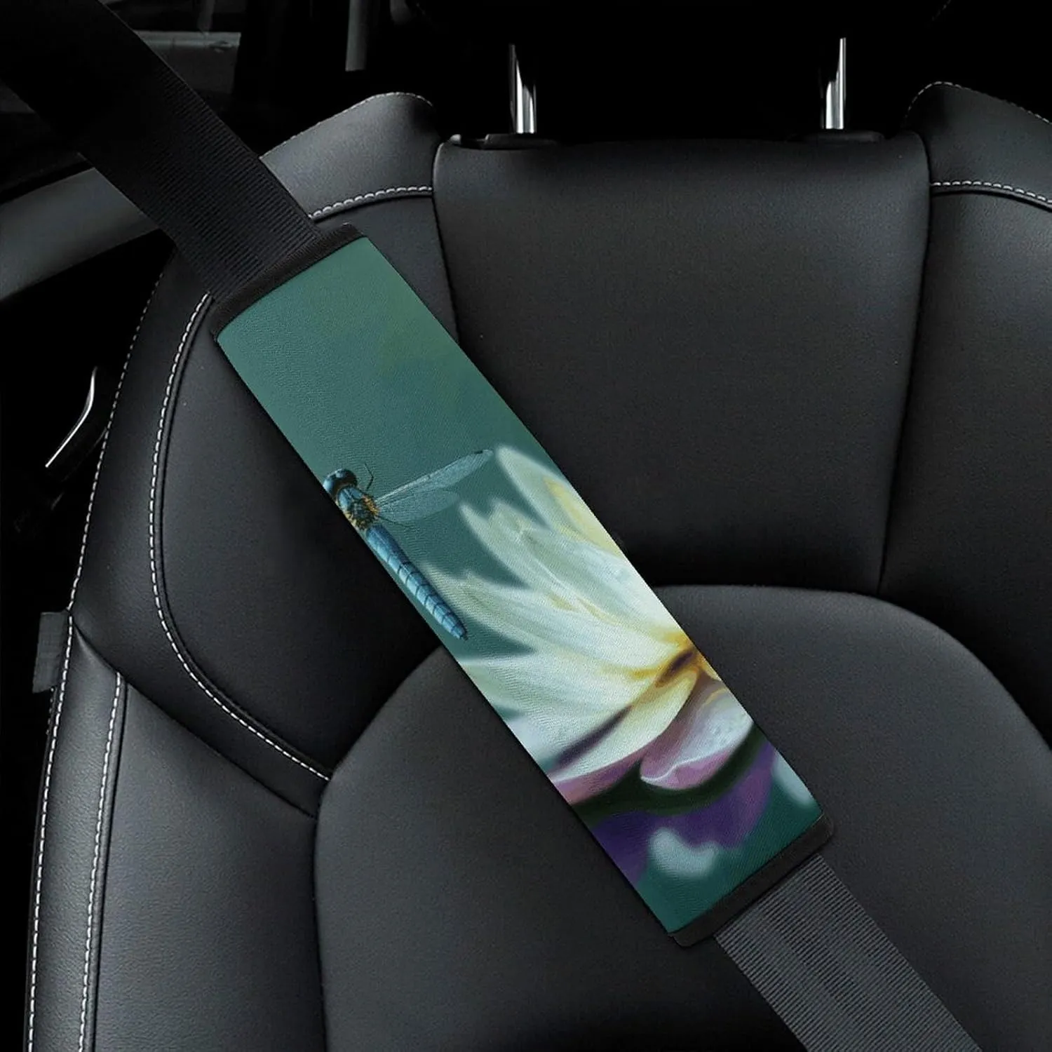 Dragonfly with Water Lily Auto Seat Belt Cover 2PCS Universal Car Seat Belt Shoulder Protector Pad, Protect Your Shoulders and Neck for Car Seat Belt, Shoulder Bag, Backpack