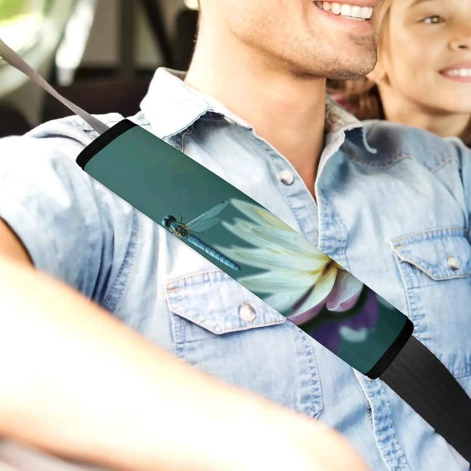 Dragonfly with Water Lily Auto Seat Belt Cover 2PCS Universal Car Seat Belt Shoulder Protector Pad, Protect Your Shoulders and Neck for Car Seat Belt, Shoulder Bag, Backpack