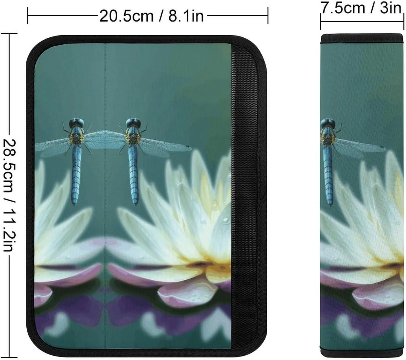 Dragonfly with Water Lily Auto Seat Belt Cover 2PCS Universal Car Seat Belt Shoulder Protector Pad, Protect Your Shoulders and Neck for Car Seat Belt, Shoulder Bag, Backpack