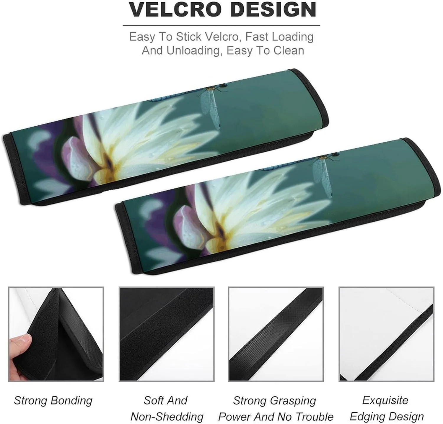 Dragonfly with Water Lily Auto Seat Belt Cover 2PCS Universal Car Seat Belt Shoulder Protector Pad, Protect Your Shoulders and Neck for Car Seat Belt, Shoulder Bag, Backpack
