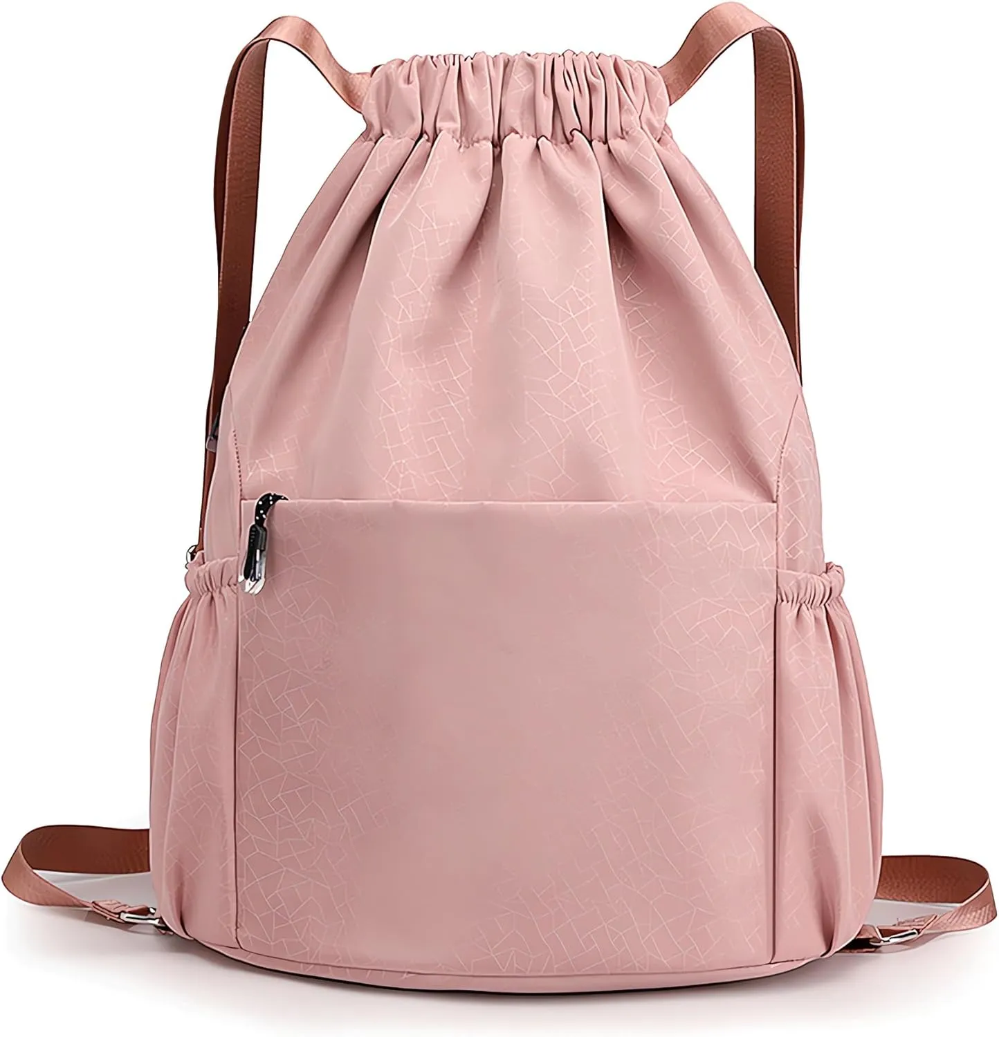 Drawstring Backpack Waterproof Small Gym Bag for Women String Backpack, Sports Gym Sack Cinch Bag with Multi Pockets (Pink)
