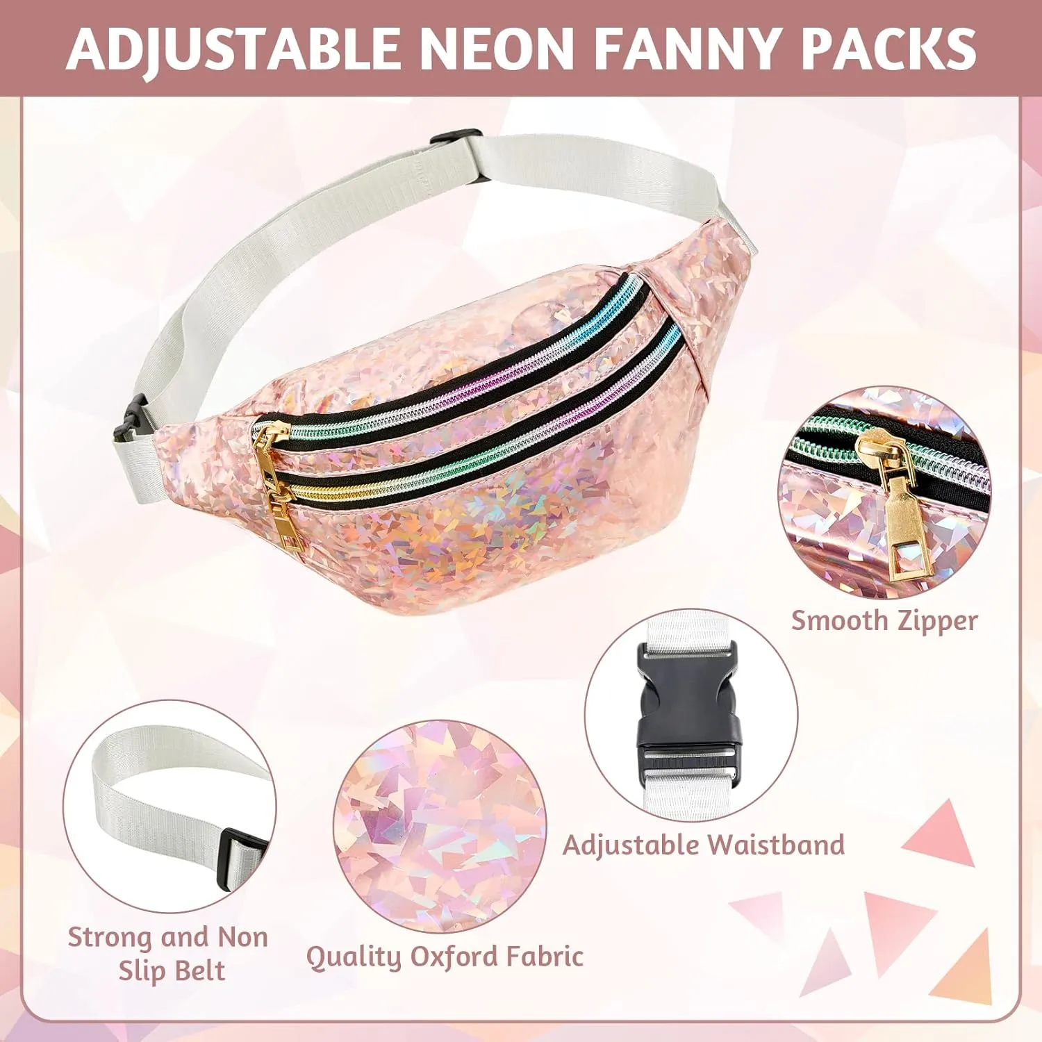 Dunzy 12 pcs Bachelorette Fanny Pack Bride Bridesmaid Holographic Waist Bag Waterproof Fanny Pack for Bachelorette Wedding Party(Champagne, Silver)