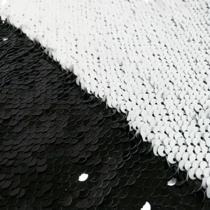 DUOBAO Black to White Reversible Sequin Fabric by The Yard 6 Feet Two Tones Mermaid Sparkly Colorful Sequins Tablecloth 5mm DIY Sewing Clothes Easily Flip Up Fabrics 2 Yards for Dress
