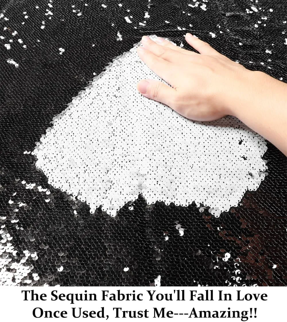 DUOBAO Black to White Reversible Sequin Fabric by The Yard 6 Feet Two Tones Mermaid Sparkly Colorful Sequins Tablecloth 5mm DIY Sewing Clothes Easily Flip Up Fabrics 2 Yards for Dress