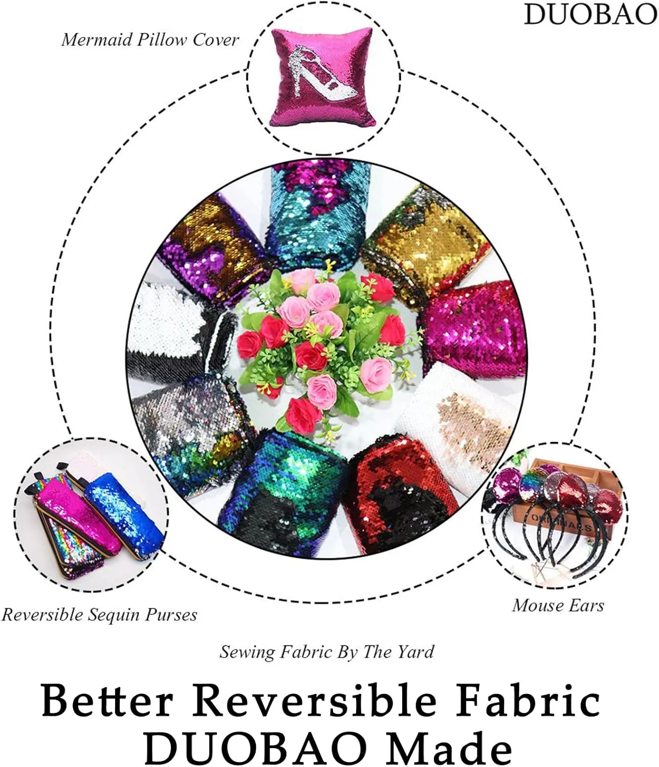 DUOBAO Black to White Reversible Sequin Fabric by The Yard 6 Feet Two Tones Mermaid Sparkly Colorful Sequins Tablecloth 5mm DIY Sewing Clothes Easily Flip Up Fabrics 2 Yards for Dress