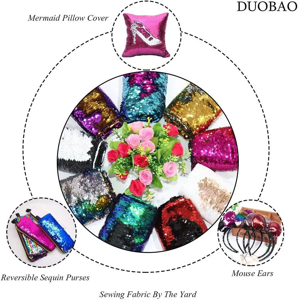 DUOBAO Turquoise to Fuchsia Mermaid Fabric by The Yard- 1/2 Two Tone Sequin Fabric 0.5 Yard Reversible-Fabric Quality Fabrics Mesh Sequins