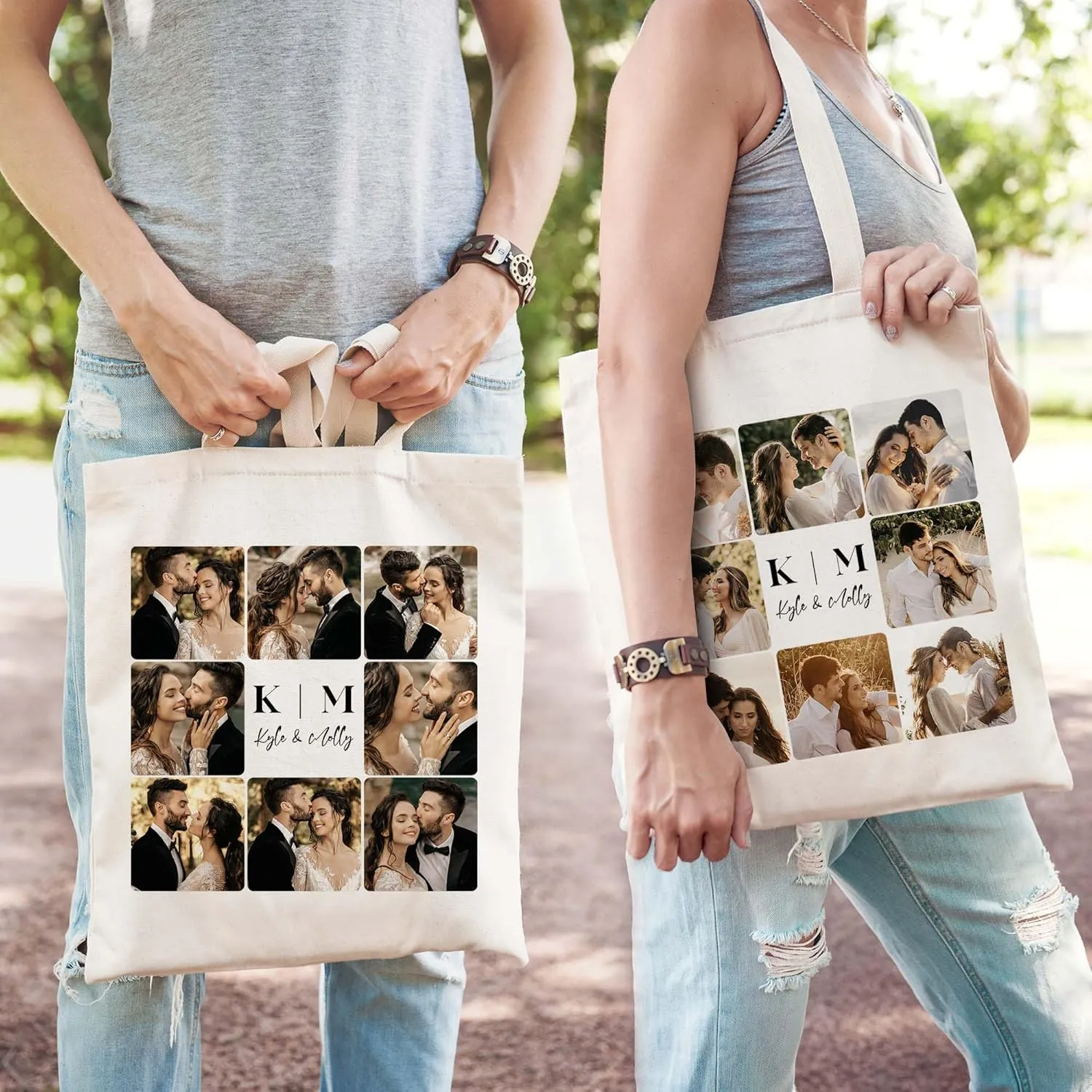 Easycosy Personalized Tote Bag Canvas Tote Bag with Picture Text Customized Reusable Grocery Bag Floral Gifts Bag for Women