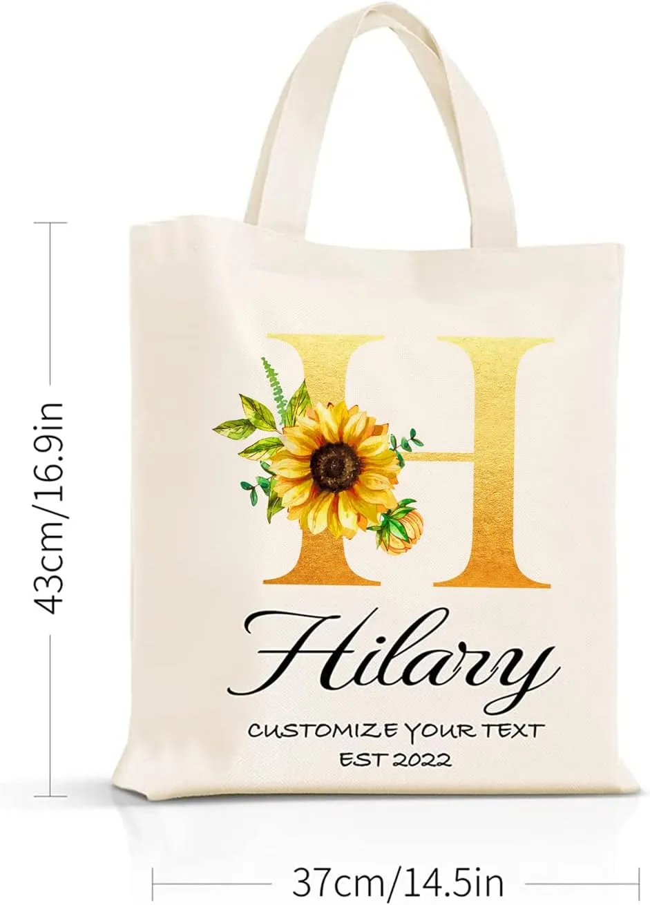 Easycosy Personalized Tote Bag Canvas Tote Bag with Picture Text Customized Reusable Grocery Bag Floral Gifts Bag for Women