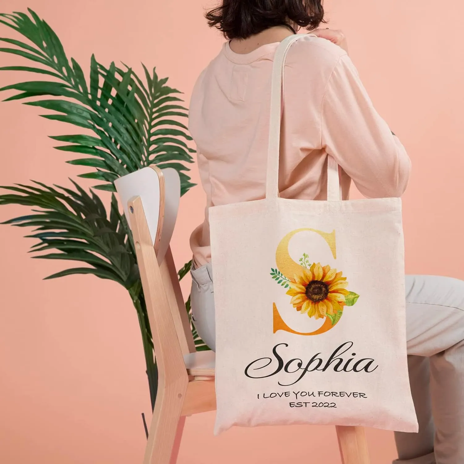 Easycosy Personalized Tote Bag Canvas Tote Bag with Picture Text Customized Reusable Grocery Bag Floral Gifts Bag for Women