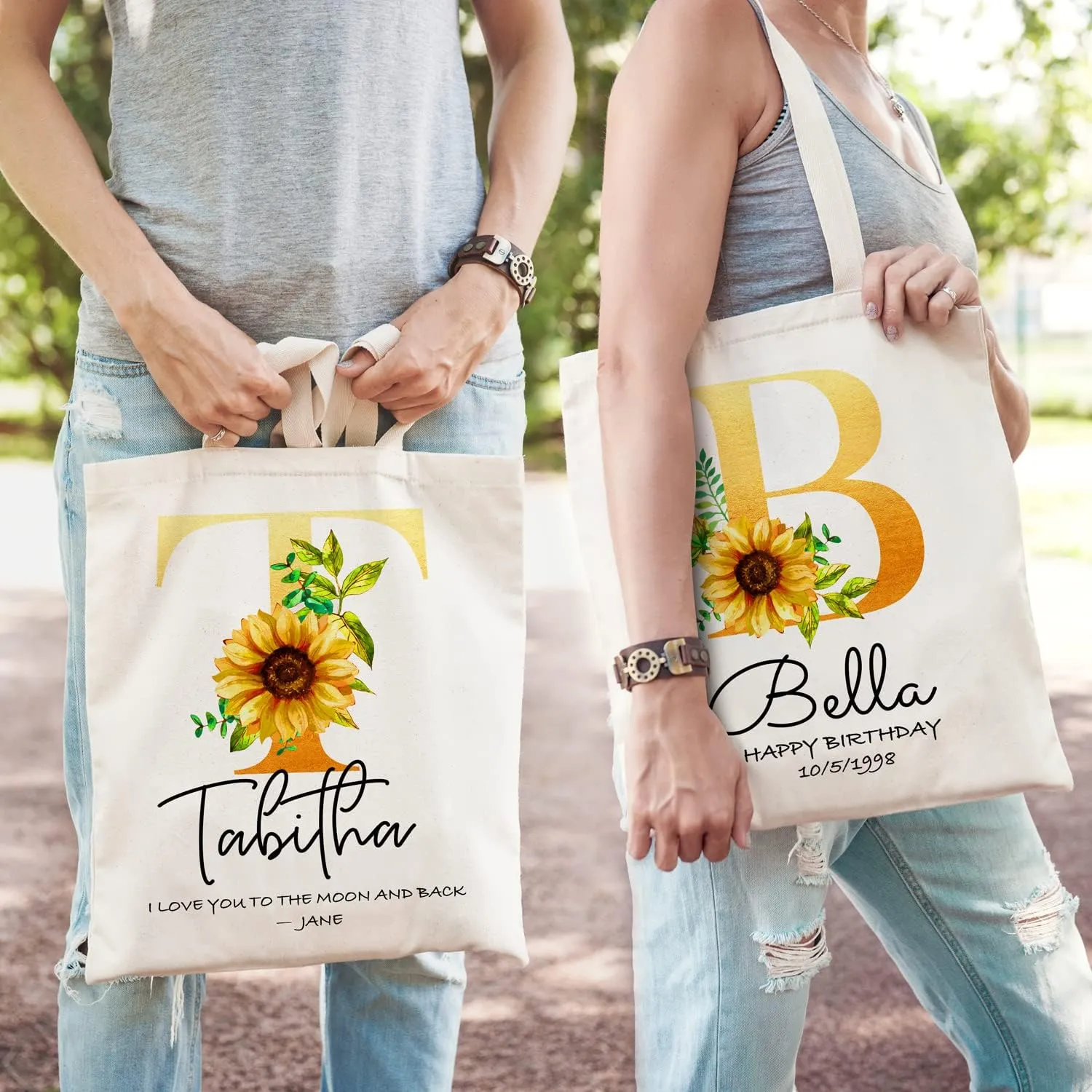 Easycosy Personalized Tote Bag Canvas Tote Bag with Picture Text Customized Reusable Grocery Bag Floral Gifts Bag for Women