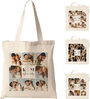 Easycosy Personalized Tote Bag Canvas Tote Bag with Picture Text Customized Reusable Grocery Bag Floral Gifts Bag for Women