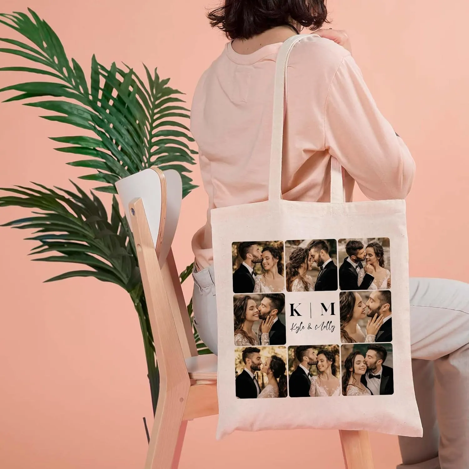 Easycosy Personalized Tote Bag Canvas Tote Bag with Picture Text Customized Reusable Grocery Bag Floral Gifts Bag for Women