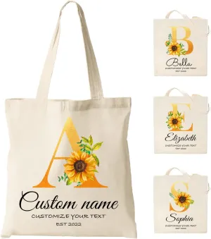 Easycosy Personalized Tote Bag Canvas Tote Bag with Picture Text Customized Reusable Grocery Bag Floral Gifts Bag for Women