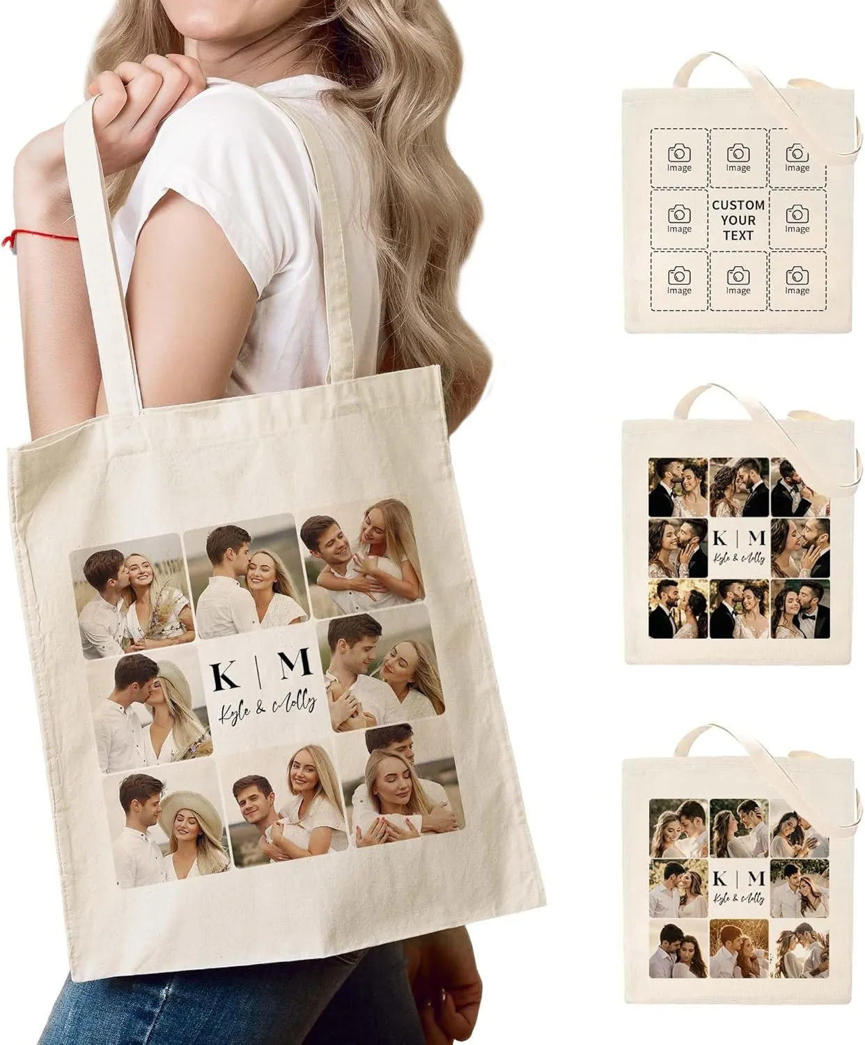 Easycosy Personalized Tote Bag Canvas Tote Bag with Picture Text Customized Reusable Grocery Bag Floral Gifts Bag for Women