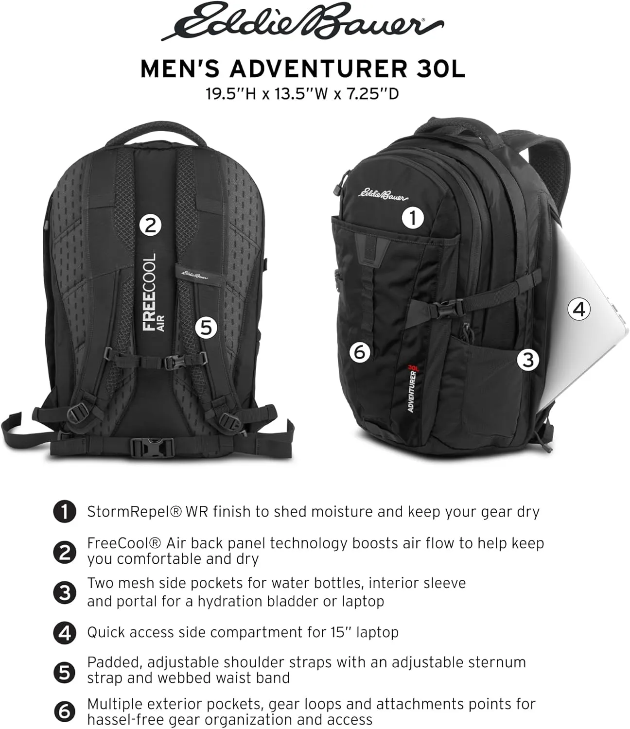 Eddie Bauer Backpack with Organization Compartments and Hydration/Laptop Compatible Sleeve, Adventurer-Picante, 30L