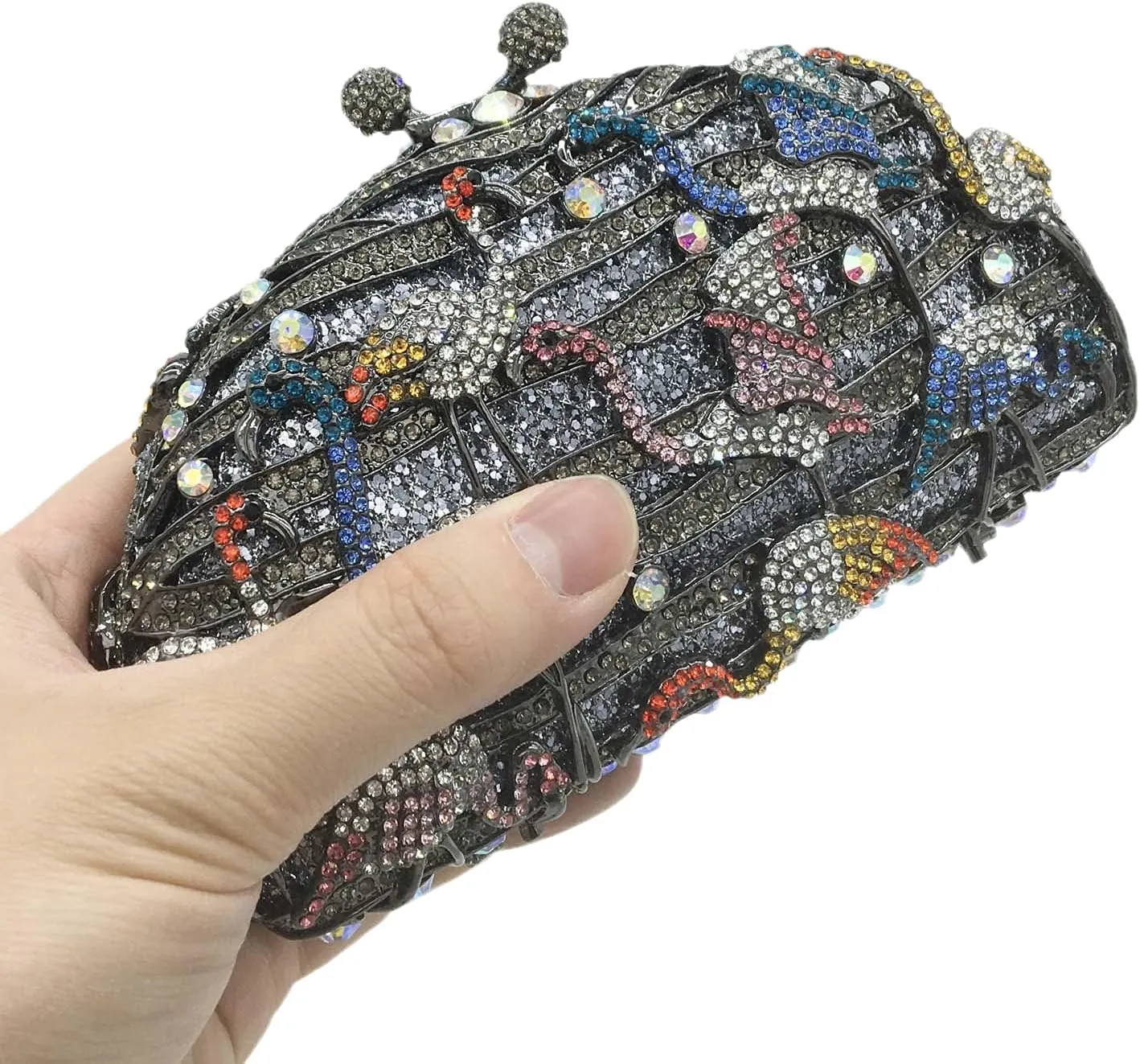 Elegant Flamingo Clutch Women Crystal Evening Purses and Handbags Luxury Wedding Party Bridal Rhinestone Bag