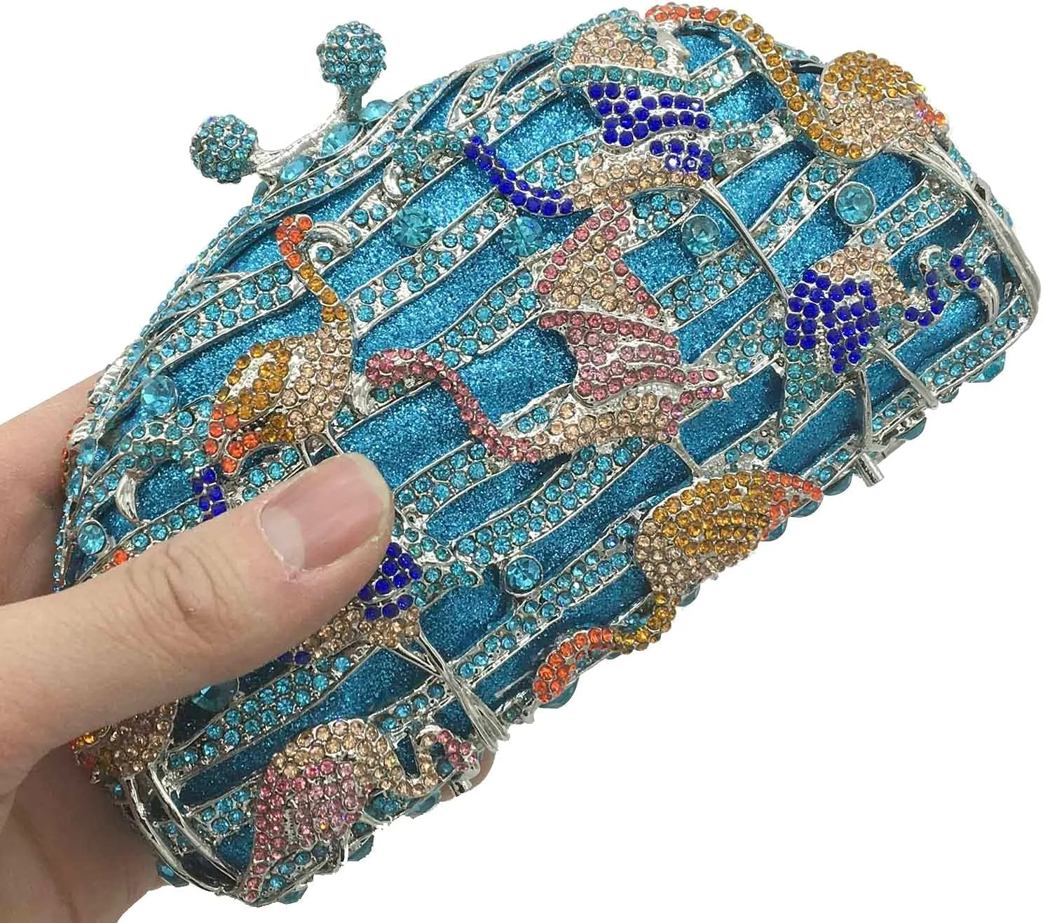 Elegant Flamingo Clutch Women Crystal Evening Purses and Handbags Luxury Wedding Party Bridal Rhinestone Bag