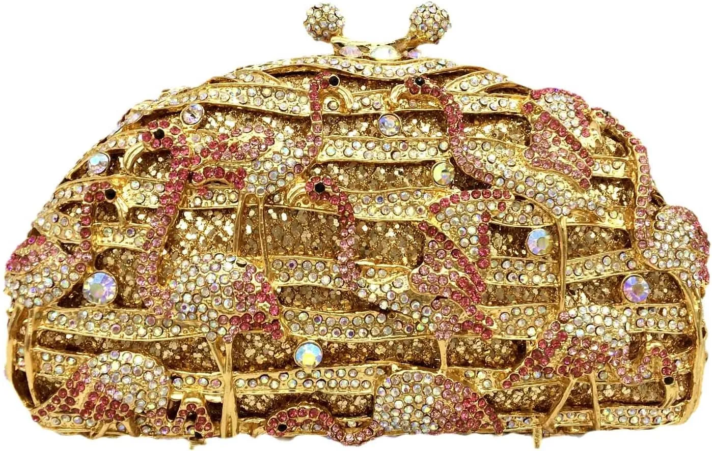 Elegant Flamingo Clutch Women Crystal Evening Purses and Handbags Luxury Wedding Party Bridal Rhinestone Bag