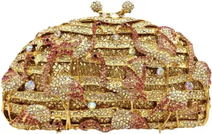 Elegant Flamingo Clutch Women Crystal Evening Purses and Handbags Luxury Wedding Party Bridal Rhinestone Bag