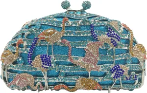 Elegant Flamingo Clutch Women Crystal Evening Purses and Handbags Luxury Wedding Party Bridal Rhinestone Bag