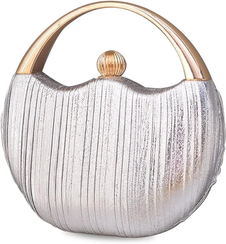 Elegant Shoulder Sparkly Handbag Pleated Round Hard shell Crossbody Women Clutch Glitter Evening Bridal Wedding Purse