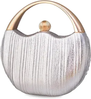 Elegant Shoulder Sparkly Handbag Pleated Round Hard shell Crossbody Women Clutch Glitter Evening Bridal Wedding Purse