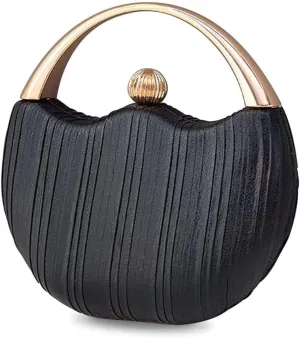 Elegant Shoulder Sparkly Handbag Pleated Round Hard shell Crossbody Women Clutch Glitter Evening Bridal Wedding Purse