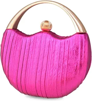 Elegant Shoulder Sparkly Handbag Pleated Round Hard shell Crossbody Women Clutch Glitter Evening Bridal Wedding Purse