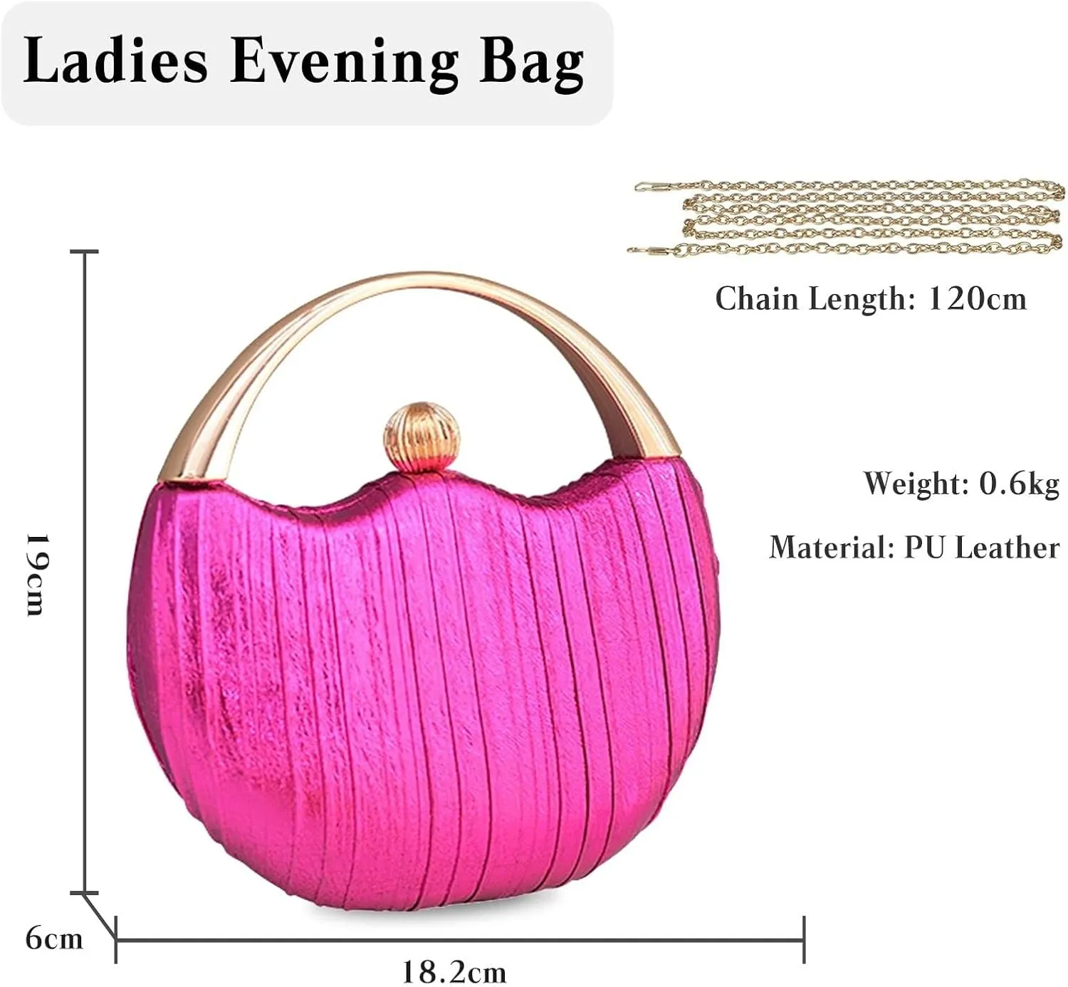 Elegant Shoulder Sparkly Handbag Pleated Round Hard shell Crossbody Women Clutch Glitter Evening Bridal Wedding Purse