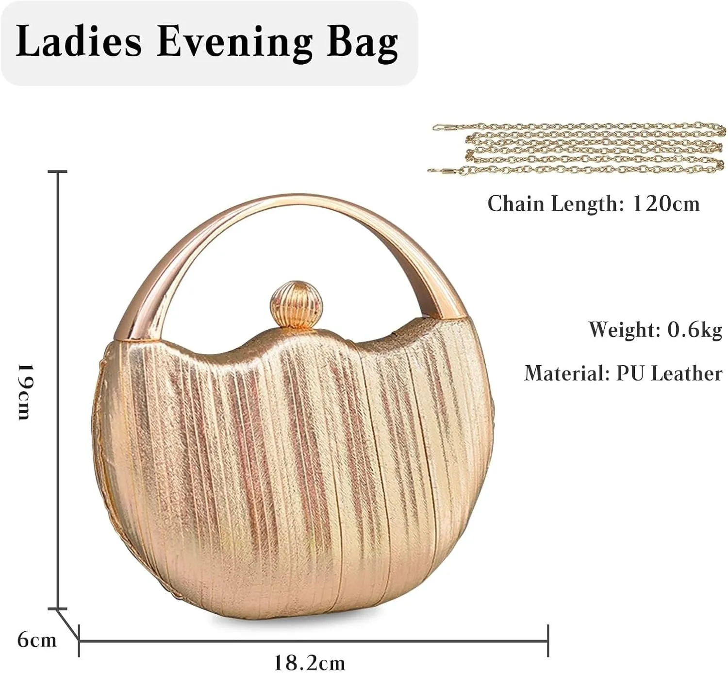 Elegant Shoulder Sparkly Handbag Pleated Round Hard shell Crossbody Women Clutch Glitter Evening Bridal Wedding Purse