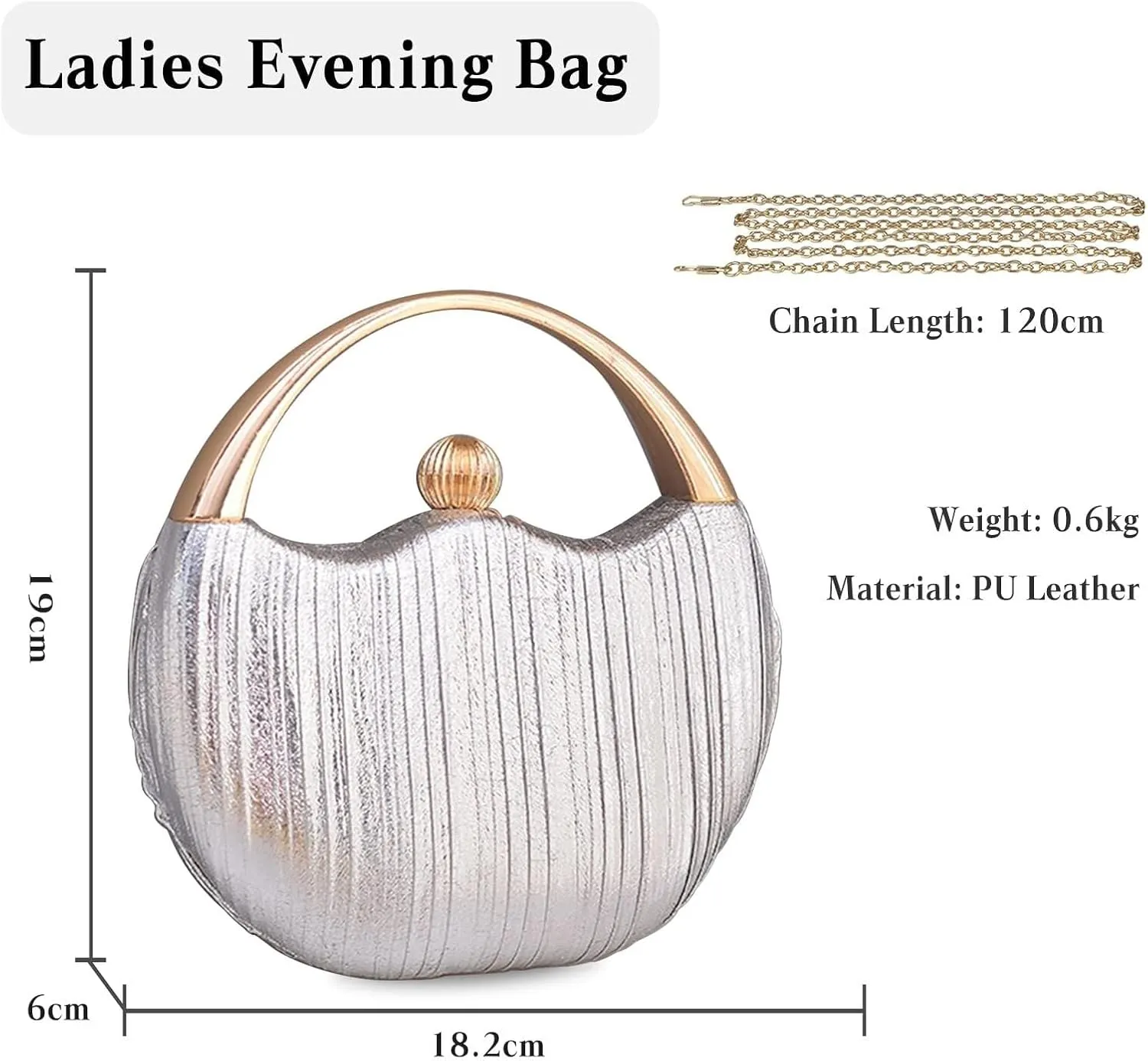 Elegant Shoulder Sparkly Handbag Pleated Round Hard shell Crossbody Women Clutch Glitter Evening Bridal Wedding Purse