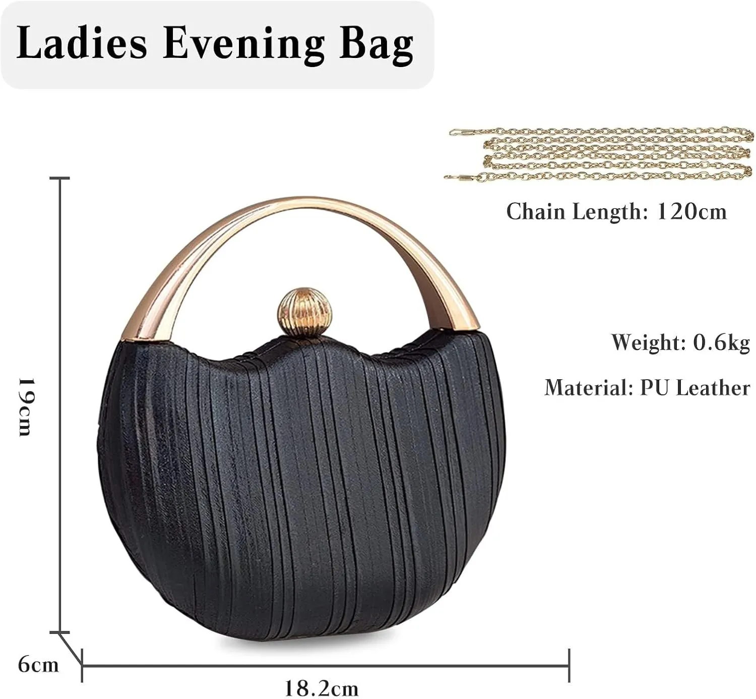 Elegant Shoulder Sparkly Handbag Pleated Round Hard shell Crossbody Women Clutch Glitter Evening Bridal Wedding Purse