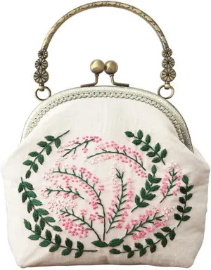 Embroidery Beginner Kits for Adults, DIY Wallet/Purse/Handbag with Pattern & Instructions, Included Embroidery Cloth Bag/Chain/Craft Stamped/Hoops Threads
