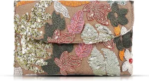Envelope Package, Clutch Purses for Women, Sequin Embroidered Flowers Straw Bag, Bohemian Handmade Handbags, Beach Bag for Vacation, Travel (Silver)