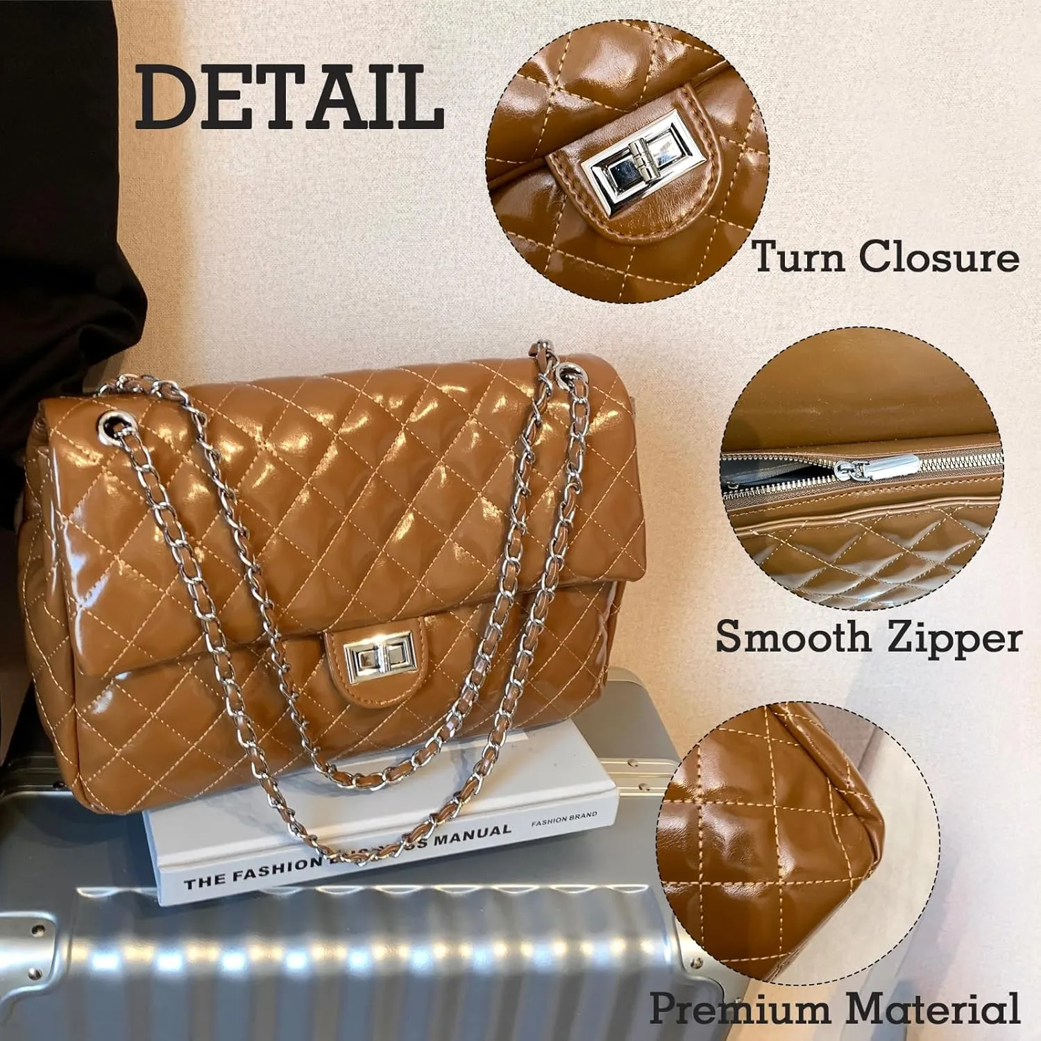 Eslcorri Crossbody Purses for Women Quilted Shoulder Bag Medium Chain Purse Trendy Ladies Handbag PU Leather Pocketbooks