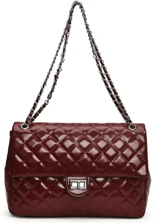 Eslcorri Crossbody Purses for Women Quilted Shoulder Bag Medium Chain Purse Trendy Ladies Handbag PU Leather Pocketbooks